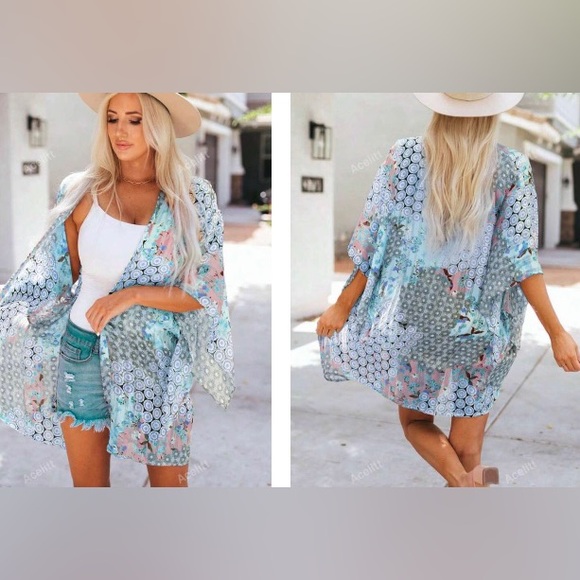 NEW! Semi-shear, multicolour Kimono - Picture 2 of 6